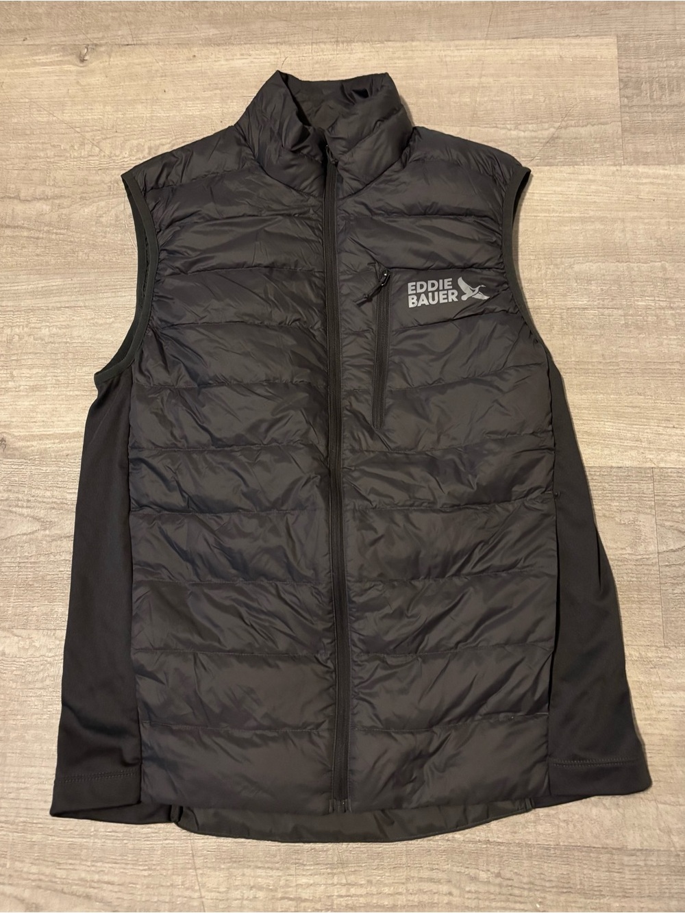 Eddie Bauer Mens Sz Sm 550 Down Puffer Vest Black Full Zip Stand-Up Collar